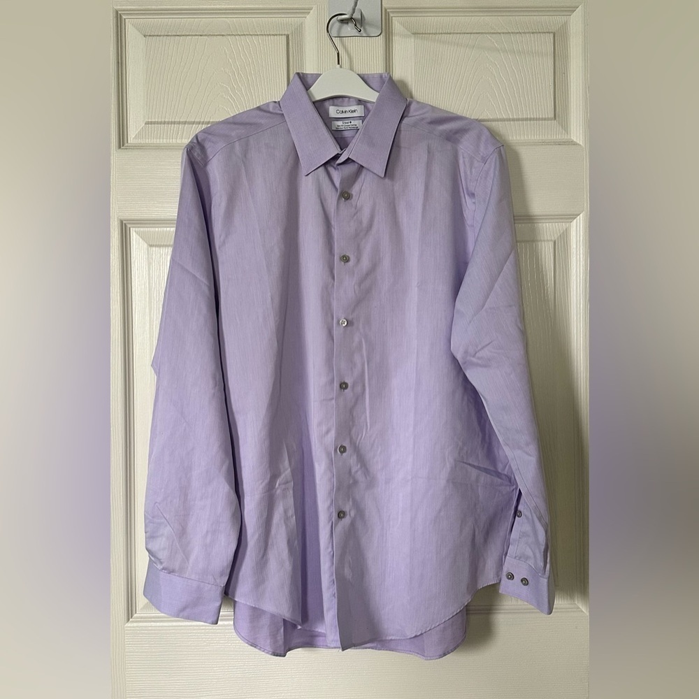 Calvin Klein Men's Lavender Dress Shirt Size 17 Office Career Business NC0001